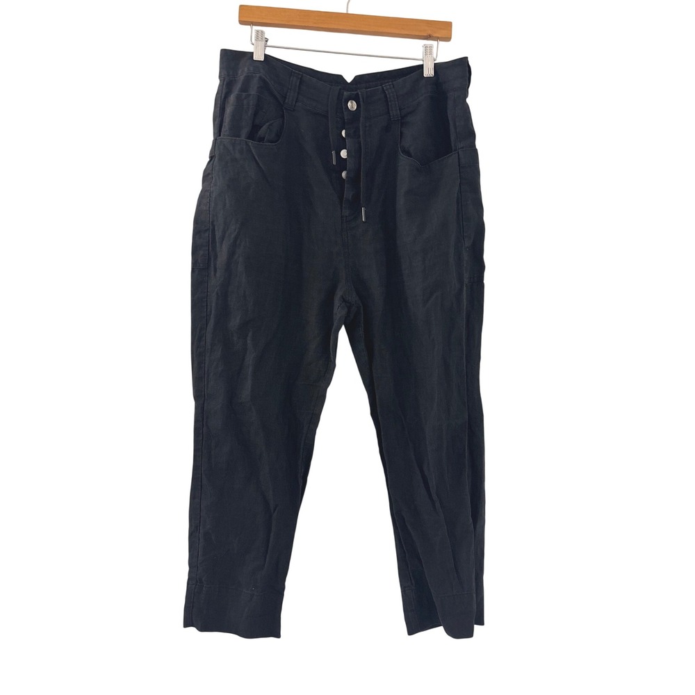 Roucha Poorter Utility Black Pants Linen Cotton Button Fly Size CC US 10-14